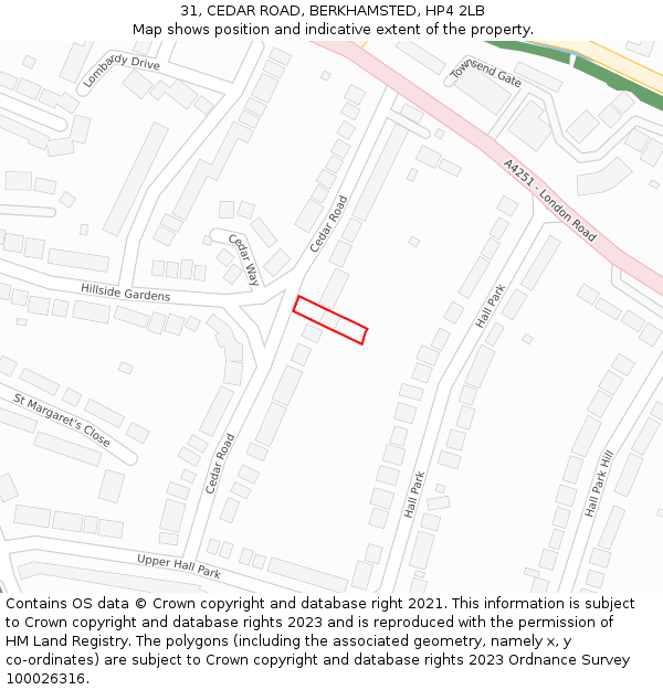 31, CEDAR ROAD, BERKHAMSTED, HP4 2LB: Location map and indicative extent of plot