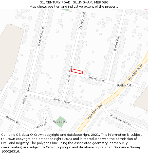 31, CENTURY ROAD, GILLINGHAM, ME8 0BG: Location map and indicative extent of plot