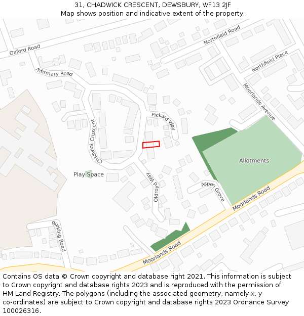 31, CHADWICK CRESCENT, DEWSBURY, WF13 2JF: Location map and indicative extent of plot