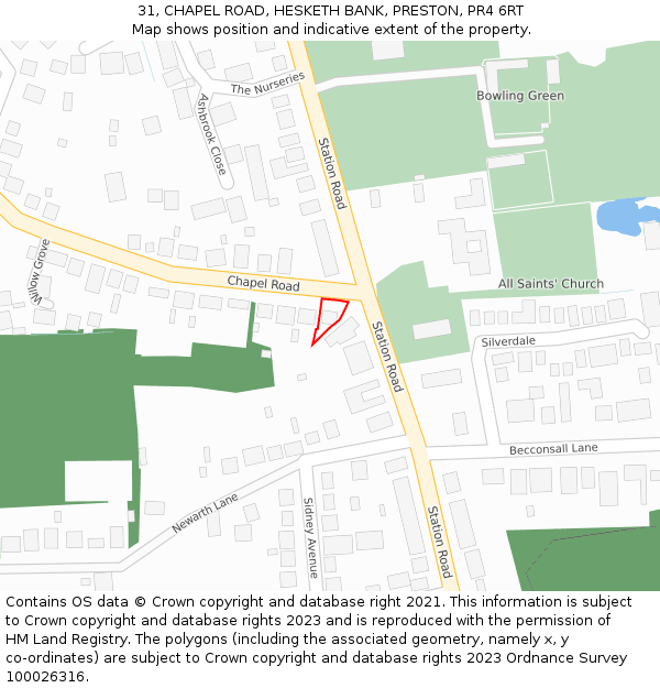 31, CHAPEL ROAD, HESKETH BANK, PRESTON, PR4 6RT: Location map and indicative extent of plot