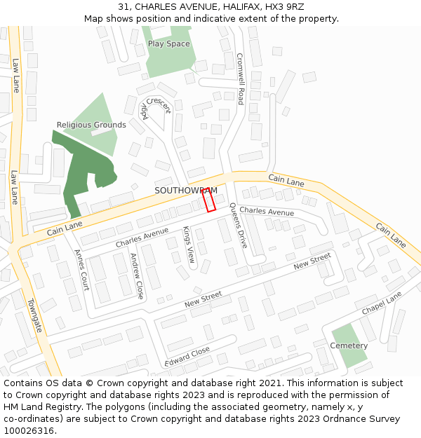 31, CHARLES AVENUE, HALIFAX, HX3 9RZ: Location map and indicative extent of plot