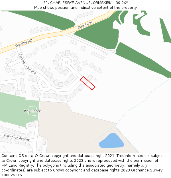 31, CHARLESBYE AVENUE, ORMSKIRK, L39 2XY: Location map and indicative extent of plot