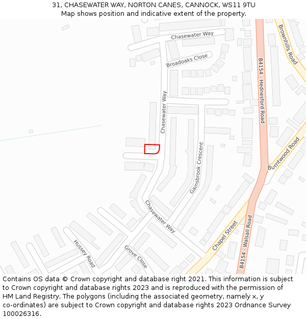 31, CHASEWATER WAY, NORTON CANES, CANNOCK, WS11 9TU: Location map and indicative extent of plot