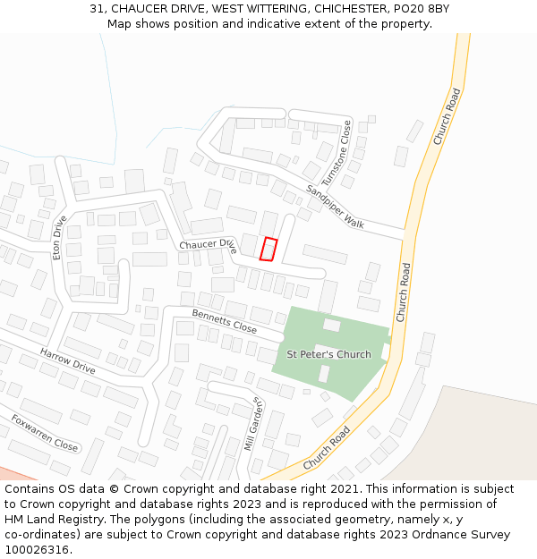 31, CHAUCER DRIVE, WEST WITTERING, CHICHESTER, PO20 8BY: Location map and indicative extent of plot