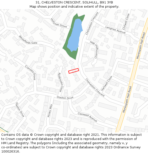 31, CHELVESTON CRESCENT, SOLIHULL, B91 3YB: Location map and indicative extent of plot