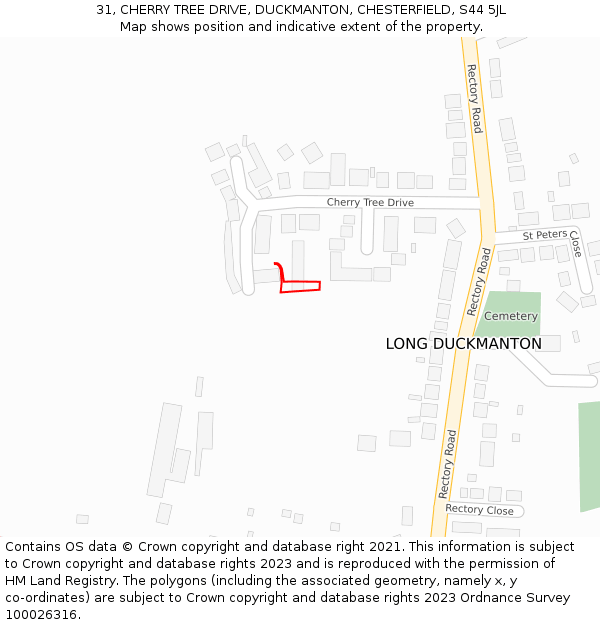 31, CHERRY TREE DRIVE, DUCKMANTON, CHESTERFIELD, S44 5JL: Location map and indicative extent of plot