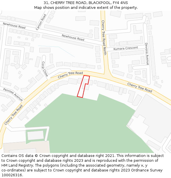 31, CHERRY TREE ROAD, BLACKPOOL, FY4 4NS: Location map and indicative extent of plot