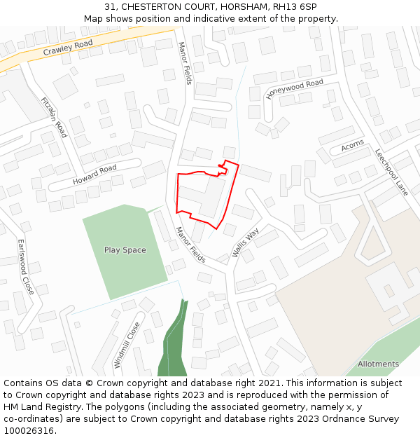 31, CHESTERTON COURT, HORSHAM, RH13 6SP: Location map and indicative extent of plot