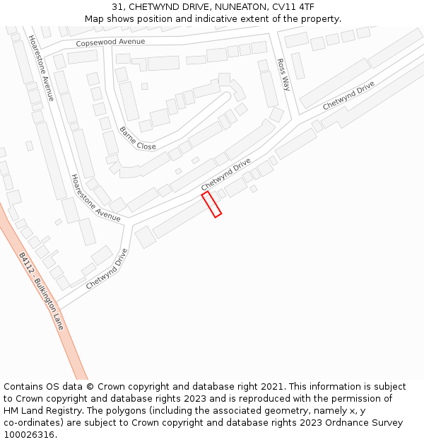 31, CHETWYND DRIVE, NUNEATON, CV11 4TF: Location map and indicative extent of plot