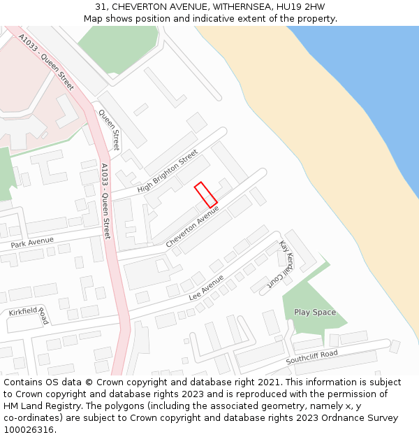 31, CHEVERTON AVENUE, WITHERNSEA, HU19 2HW: Location map and indicative extent of plot