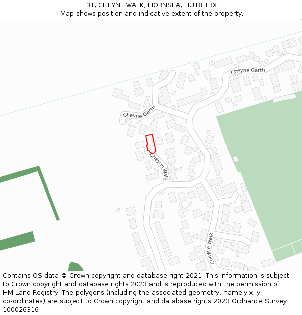 31, CHEYNE WALK, HORNSEA, HU18 1BX: Location map and indicative extent of plot