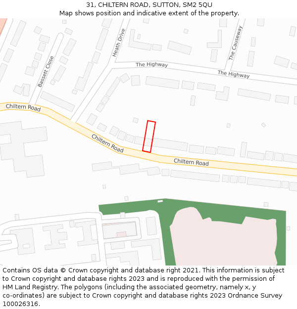 31, CHILTERN ROAD, SUTTON, SM2 5QU: Location map and indicative extent of plot