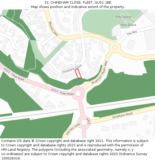 31, CHINEHAM CLOSE, FLEET, GU51 1BE: Location map and indicative extent of plot