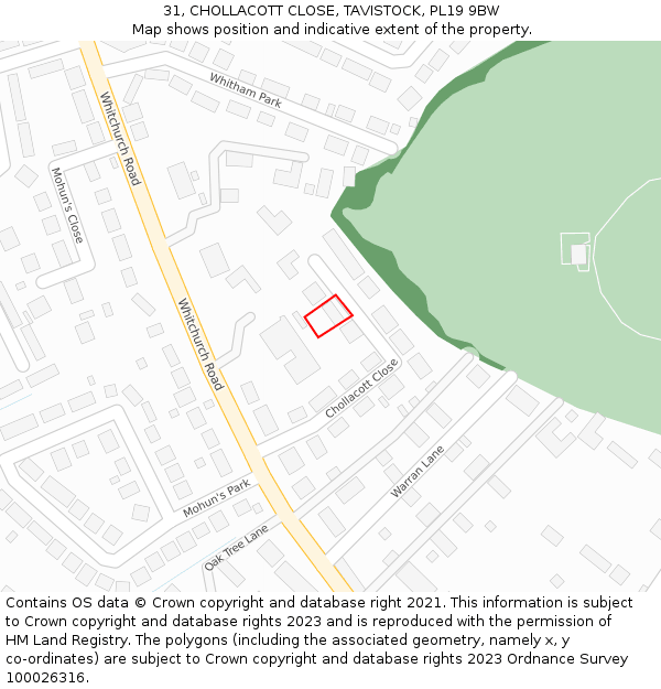 31, CHOLLACOTT CLOSE, TAVISTOCK, PL19 9BW: Location map and indicative extent of plot