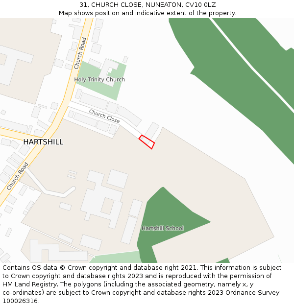 31, CHURCH CLOSE, NUNEATON, CV10 0LZ: Location map and indicative extent of plot