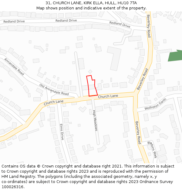 31, CHURCH LANE, KIRK ELLA, HULL, HU10 7TA: Location map and indicative extent of plot