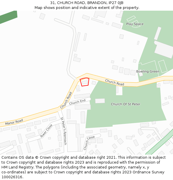 31, CHURCH ROAD, BRANDON, IP27 0JB: Location map and indicative extent of plot
