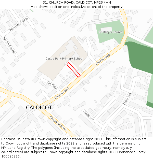 31, CHURCH ROAD, CALDICOT, NP26 4HN: Location map and indicative extent of plot