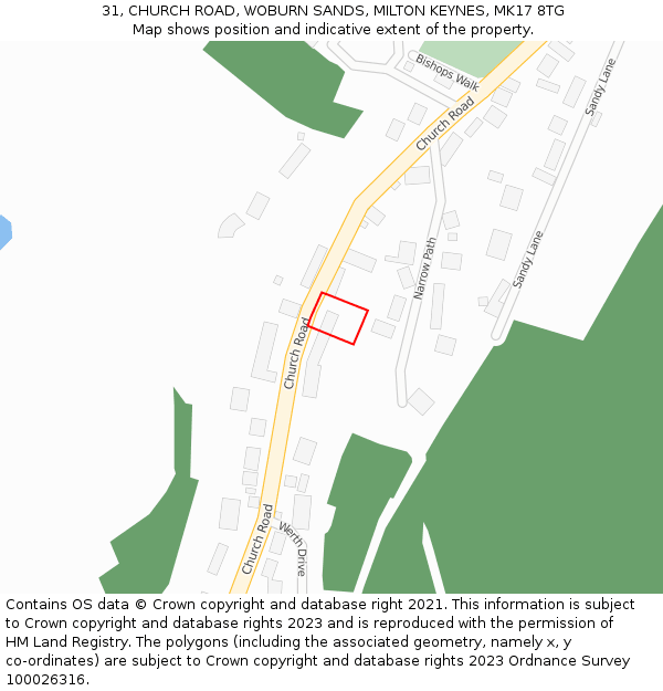 31, CHURCH ROAD, WOBURN SANDS, MILTON KEYNES, MK17 8TG: Location map and indicative extent of plot