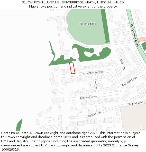 31, CHURCHILL AVENUE, BRACEBRIDGE HEATH, LINCOLN, LN4 2JX: Location map and indicative extent of plot