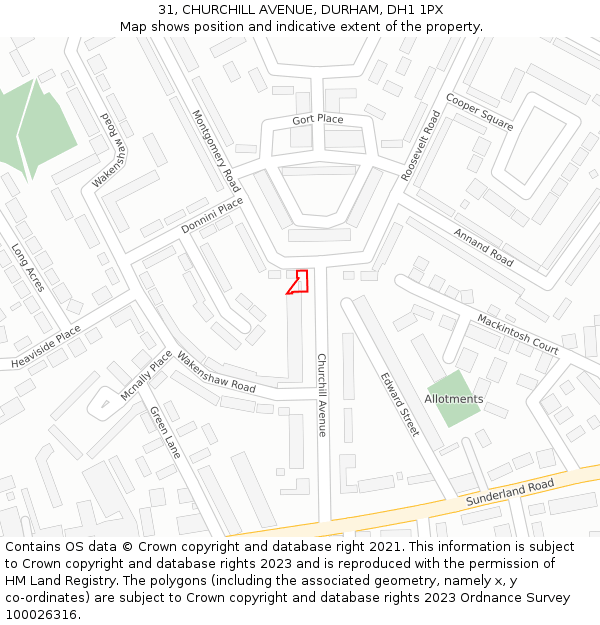 31, CHURCHILL AVENUE, DURHAM, DH1 1PX: Location map and indicative extent of plot