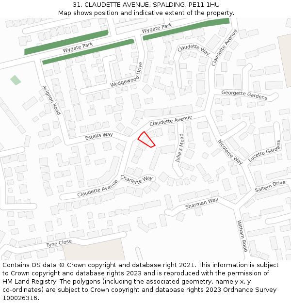 31, CLAUDETTE AVENUE, SPALDING, PE11 1HU: Location map and indicative extent of plot