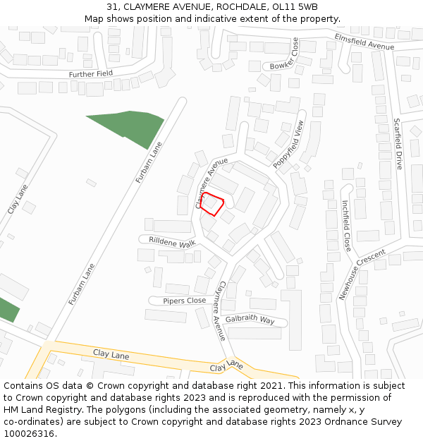 31, CLAYMERE AVENUE, ROCHDALE, OL11 5WB: Location map and indicative extent of plot