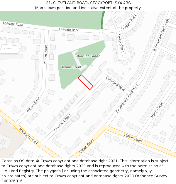 31, CLEVELAND ROAD, STOCKPORT, SK4 4BS: Location map and indicative extent of plot