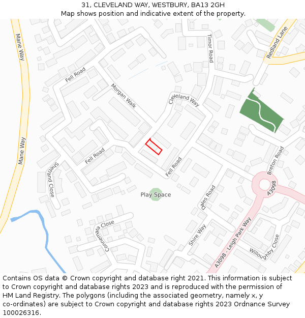 31, CLEVELAND WAY, WESTBURY, BA13 2GH: Location map and indicative extent of plot