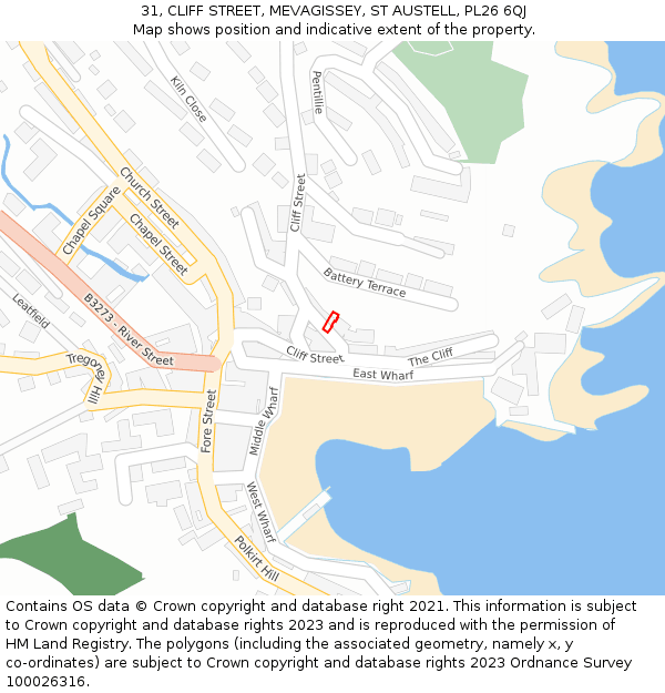 31, CLIFF STREET, MEVAGISSEY, ST AUSTELL, PL26 6QJ: Location map and indicative extent of plot