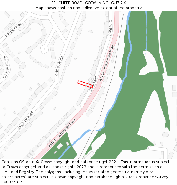 31, CLIFFE ROAD, GODALMING, GU7 2JX: Location map and indicative extent of plot