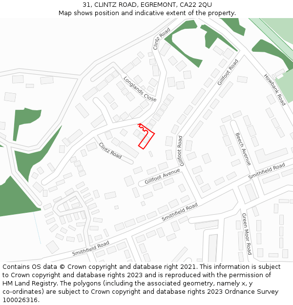 31, CLINTZ ROAD, EGREMONT, CA22 2QU: Location map and indicative extent of plot