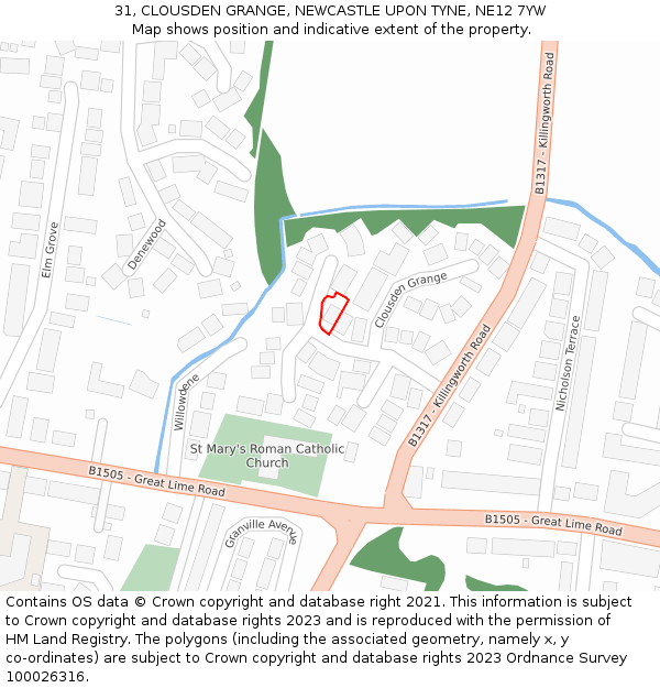 31, CLOUSDEN GRANGE, NEWCASTLE UPON TYNE, NE12 7YW: Location map and indicative extent of plot