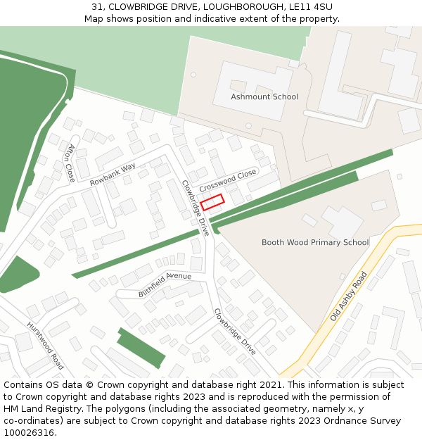 31, CLOWBRIDGE DRIVE, LOUGHBOROUGH, LE11 4SU: Location map and indicative extent of plot