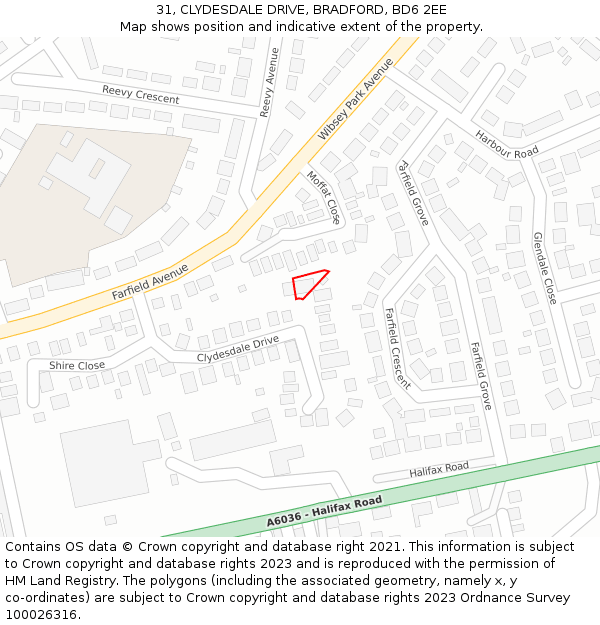 31, CLYDESDALE DRIVE, BRADFORD, BD6 2EE: Location map and indicative extent of plot