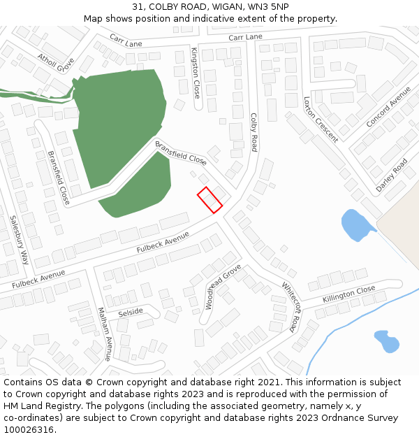 31, COLBY ROAD, WIGAN, WN3 5NP: Location map and indicative extent of plot