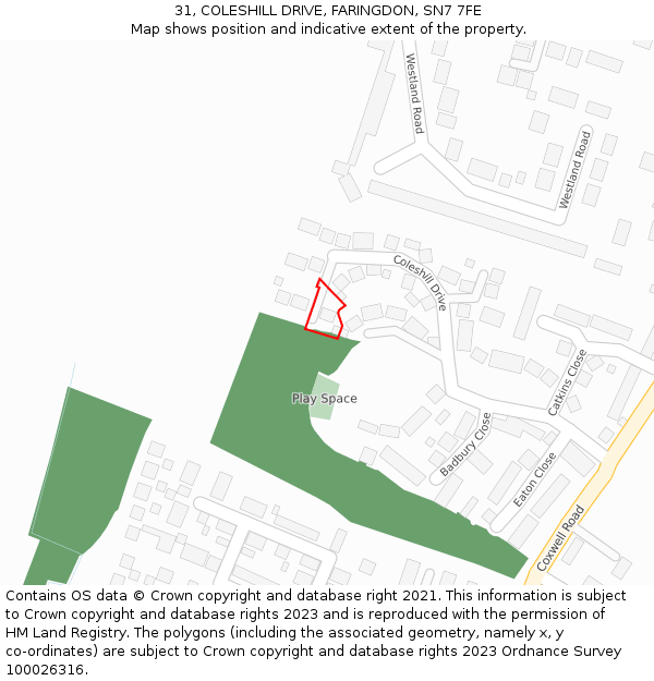 31, COLESHILL DRIVE, FARINGDON, SN7 7FE: Location map and indicative extent of plot