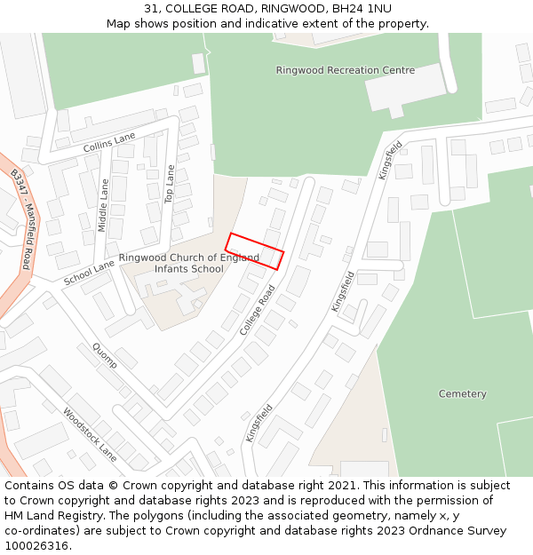 31, COLLEGE ROAD, RINGWOOD, BH24 1NU: Location map and indicative extent of plot