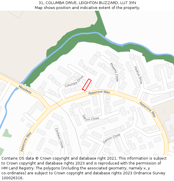 31, COLUMBA DRIVE, LEIGHTON BUZZARD, LU7 3YN: Location map and indicative extent of plot