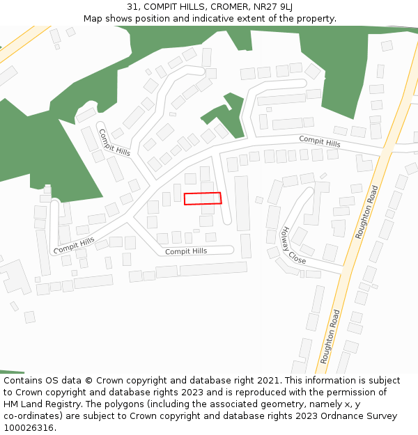 31, COMPIT HILLS, CROMER, NR27 9LJ: Location map and indicative extent of plot