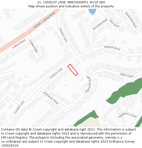 31, CONDUIT LANE, BRIDGNORTH, WV16 5BX: Location map and indicative extent of plot