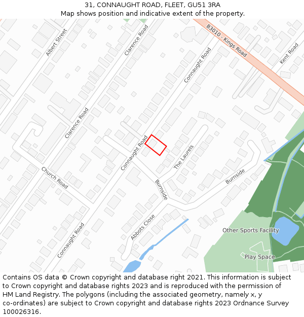 31, CONNAUGHT ROAD, FLEET, GU51 3RA: Location map and indicative extent of plot