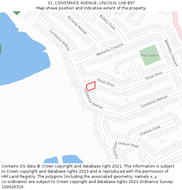 31, CONSTANCE AVENUE, LINCOLN, LN6 8ST: Location map and indicative extent of plot