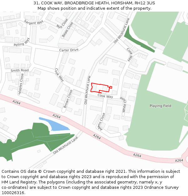 31, COOK WAY, BROADBRIDGE HEATH, HORSHAM, RH12 3US: Location map and indicative extent of plot