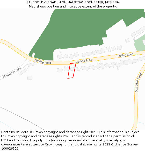 31, COOLING ROAD, HIGH HALSTOW, ROCHESTER, ME3 8SA: Location map and indicative extent of plot