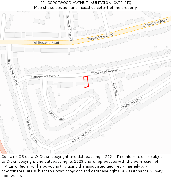 31, COPSEWOOD AVENUE, NUNEATON, CV11 4TQ: Location map and indicative extent of plot