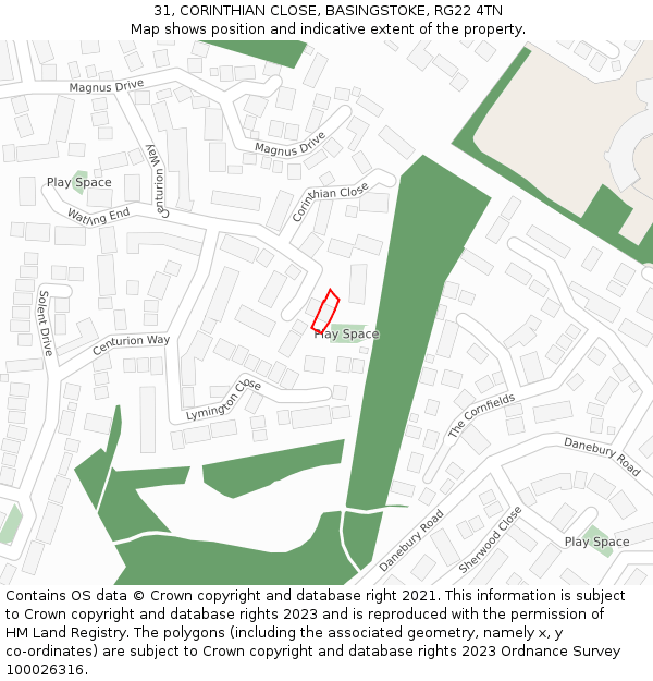 31, CORINTHIAN CLOSE, BASINGSTOKE, RG22 4TN: Location map and indicative extent of plot