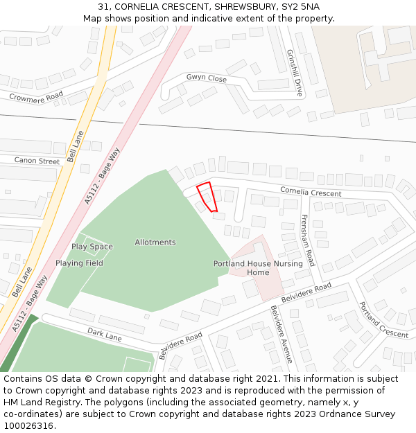 31, CORNELIA CRESCENT, SHREWSBURY, SY2 5NA: Location map and indicative extent of plot