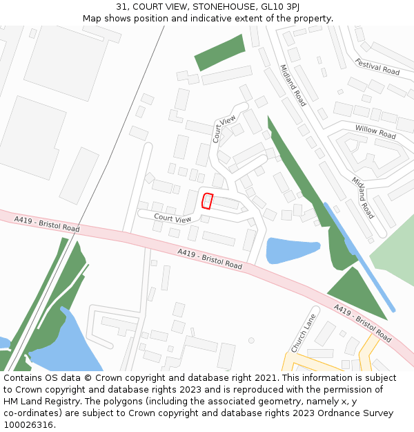 31, COURT VIEW, STONEHOUSE, GL10 3PJ: Location map and indicative extent of plot