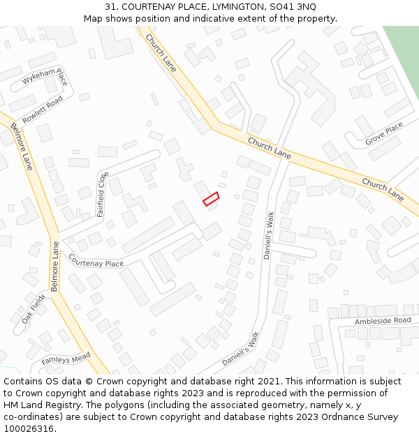 31, COURTENAY PLACE, LYMINGTON, SO41 3NQ: Location map and indicative extent of plot